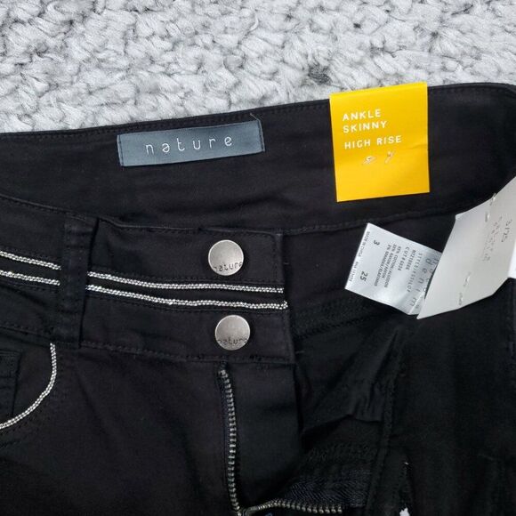 Nature Denim Kancan Ankle Skinny High Rise Jeans Chain Black Size 3 25 Stretch - Picture 5 of 11
